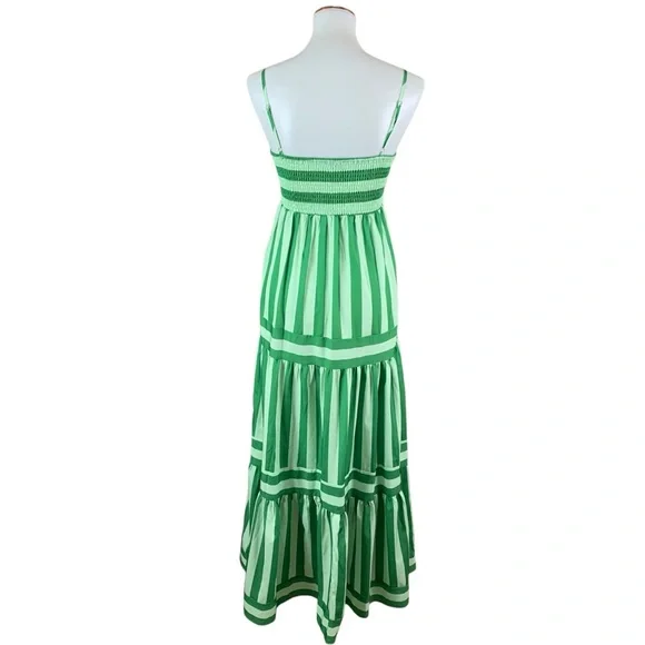 Wits The Label Postiano Striped Tiered Maxi Dress 4 Green White - Picture 5 of 7